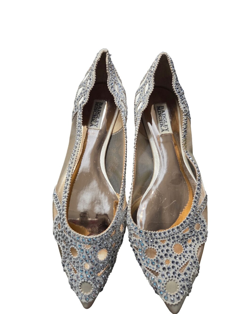 Badgley Mischka Gigi Crystal Pointed Toe Flats Ivory 8.5W Wide